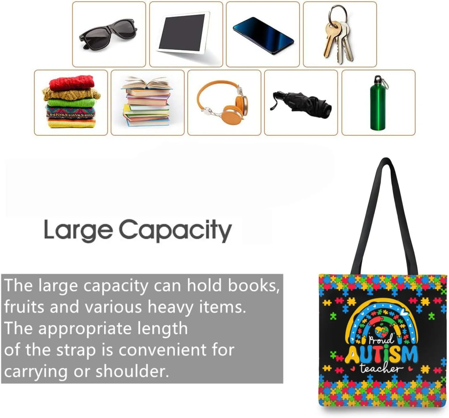 Autism Awareness Gifts For Autism Teacher,Autism Tote Bag Handbag Reusable Shopping Grocery Bags Teacher Gifts