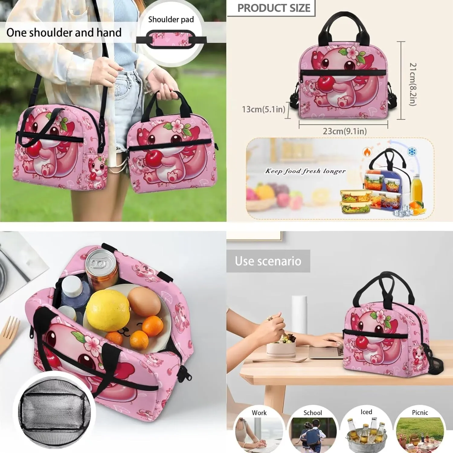 Axolotl Backpack for Girls Preschool Lightweight Bookbag with Lunch Box and Pencil Case 3PCS School Back Pack Set for Little Girls Picnic Travel or Hiking Outdoor Sports