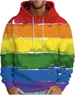 Aymnlox Mens 2024 Fashion Sweatshirts Color Block Long Sleeve Hooded Sweatshirt Loose Drawstring Soft Fit Casual Pullovers