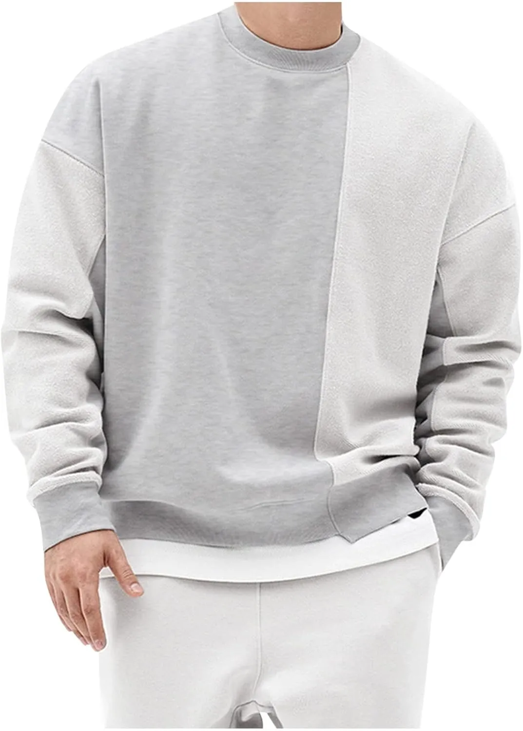 Aymnlox Mens Fall Sweatshirts Relaxed Fit Solid Color Pullover Long Sleeve Crewneck Sweatshirt Fall Casual Warm Cotton Tops
