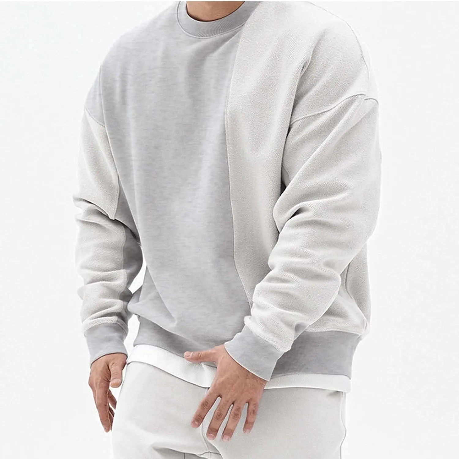 Aymnlox Mens Fall Sweatshirts Relaxed Fit Solid Color Pullover Long Sleeve Crewneck Sweatshirt Fall Casual Warm Cotton Tops
