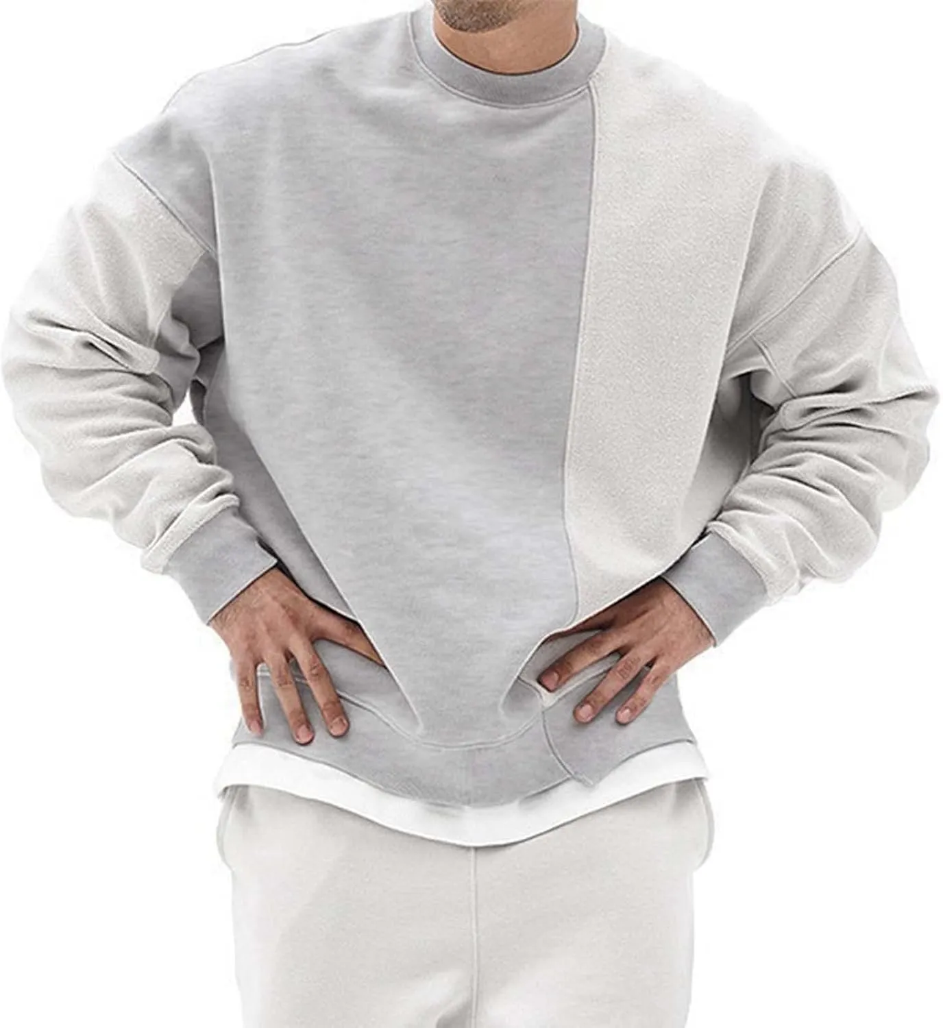 Aymnlox Mens Fall Sweatshirts Relaxed Fit Solid Color Pullover Long Sleeve Crewneck Sweatshirt Fall Casual Warm Cotton Tops