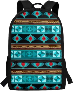 Aztec Big School Backpack Large Capacity Blue Schoolbag for Boys Ages 6-12 Minimalist Print Boys Backpack with Side Mesh Pockets for Storing Water Cup