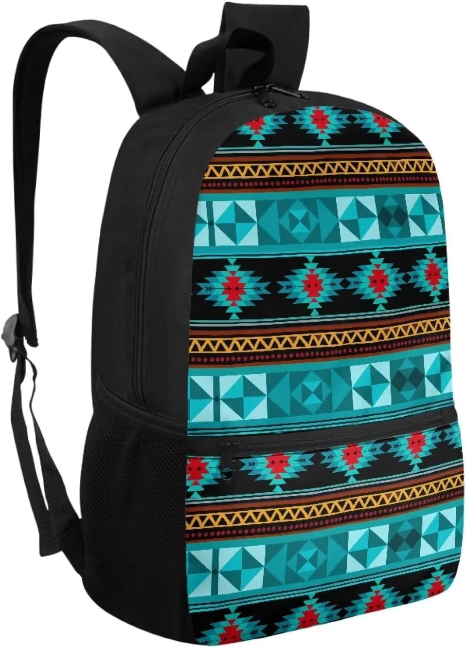 Aztec Big School Backpack Large Capacity Blue Schoolbag for Boys Ages 6-12 Minimalist Print Boys Backpack with Side Mesh Pockets for Storing Water Cup