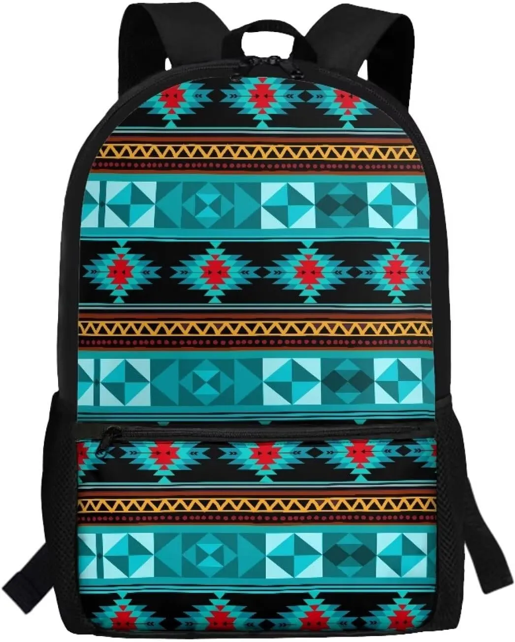 Aztec Big School Backpack Large Capacity Blue Schoolbag for Boys Ages 6-12 Minimalist Print Boys Backpack with Side Mesh Pockets for Storing Water Cup