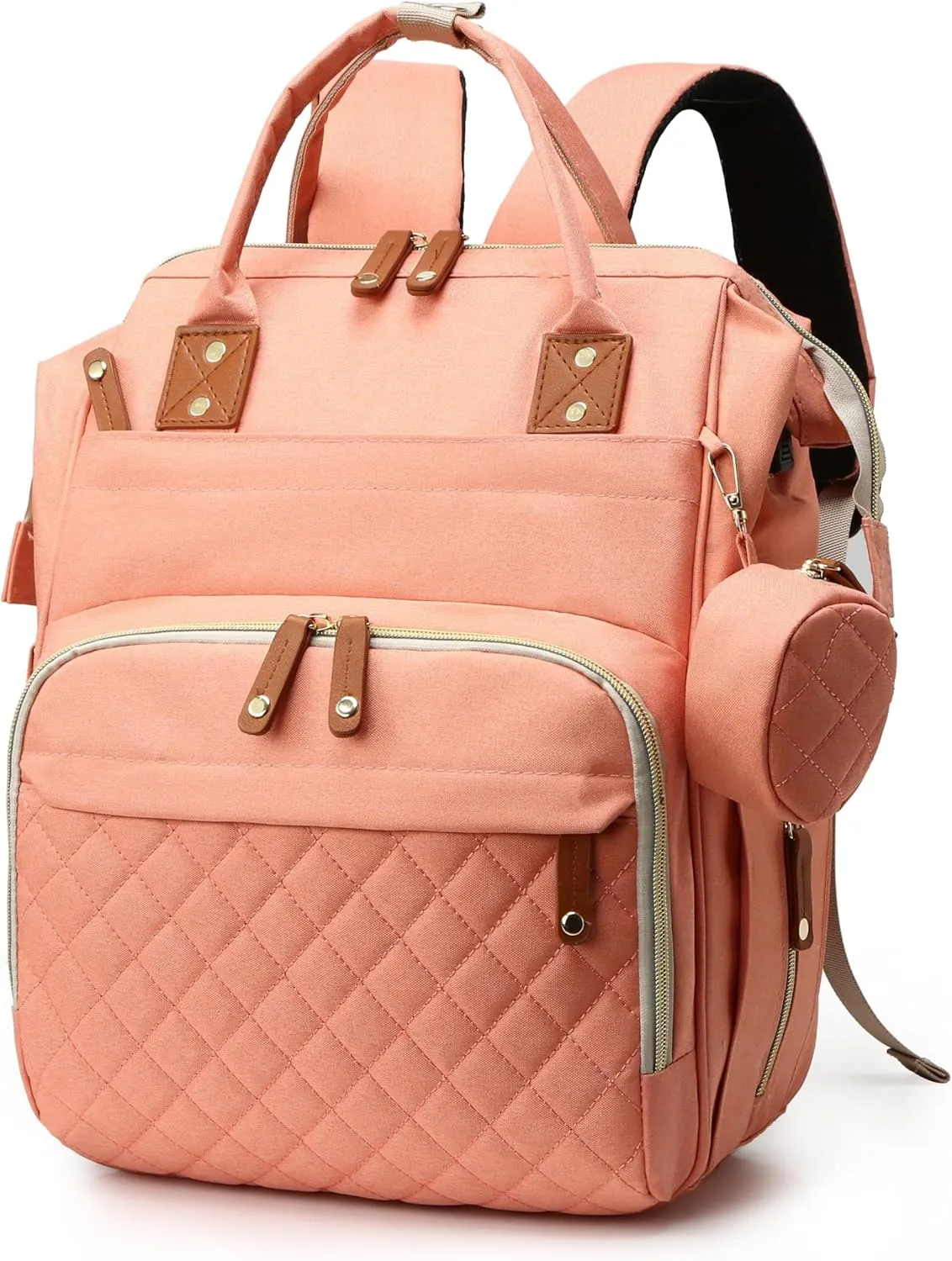 Baby Diaper Bag, Diaper Backpack, Mommy Bags with Multiple Pockets – Well-Designed, Spacious & Convenient for Parents,Waterproof, Pink