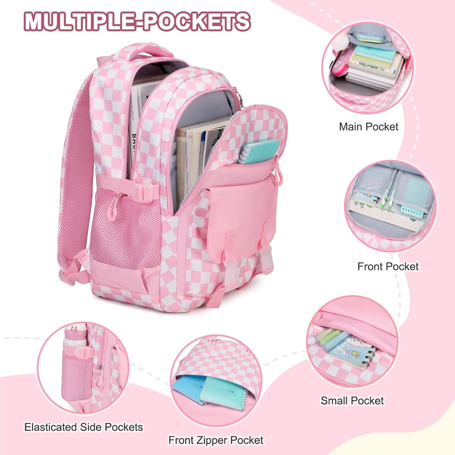 Backpack for Girls, 3PCS Girls Backpack for School with Lunch Bag Pencil Case, Kids Bookbag Kindergarten Elementary Middle School Bag with USB Charging Port