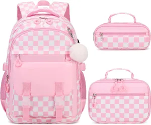 Backpack for Girls, 3PCS Girls Backpack for School with Lunch Bag Pencil Case, Kids Bookbag Kindergarten Elementary Middle School Bag with USB Charging Port
