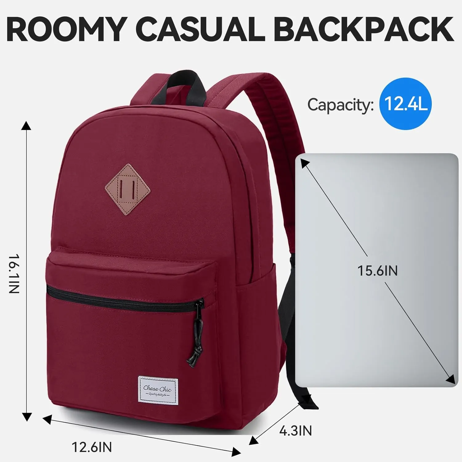 Backpack for School,ChaseChic Lightweight Water Resistant Daypack Bookbag Men Women/College/High School Teen Girls Burgundy