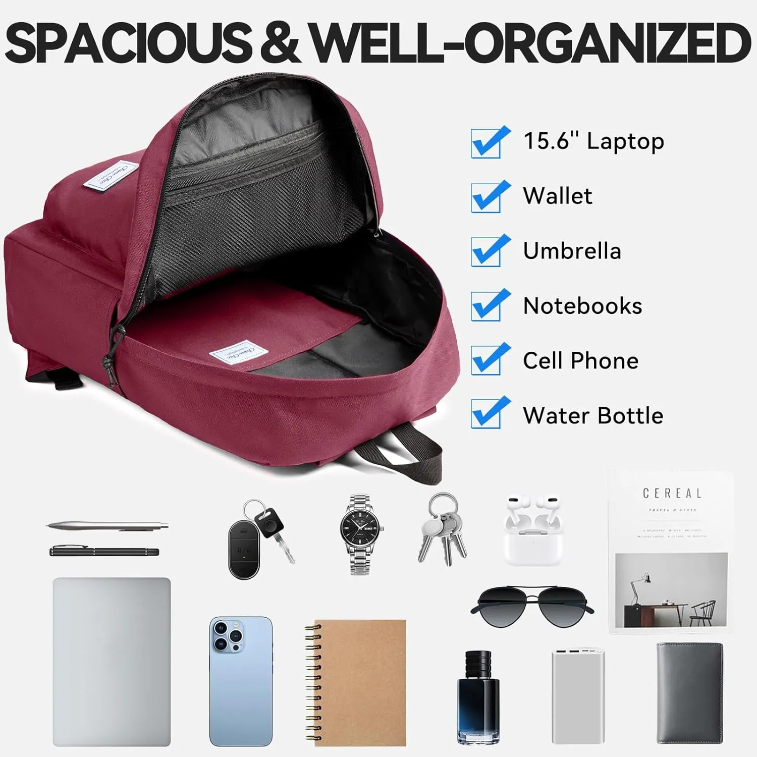 Backpack for School,ChaseChic Lightweight Water Resistant Daypack Bookbag Men Women/College/High School Teen Girls Burgundy