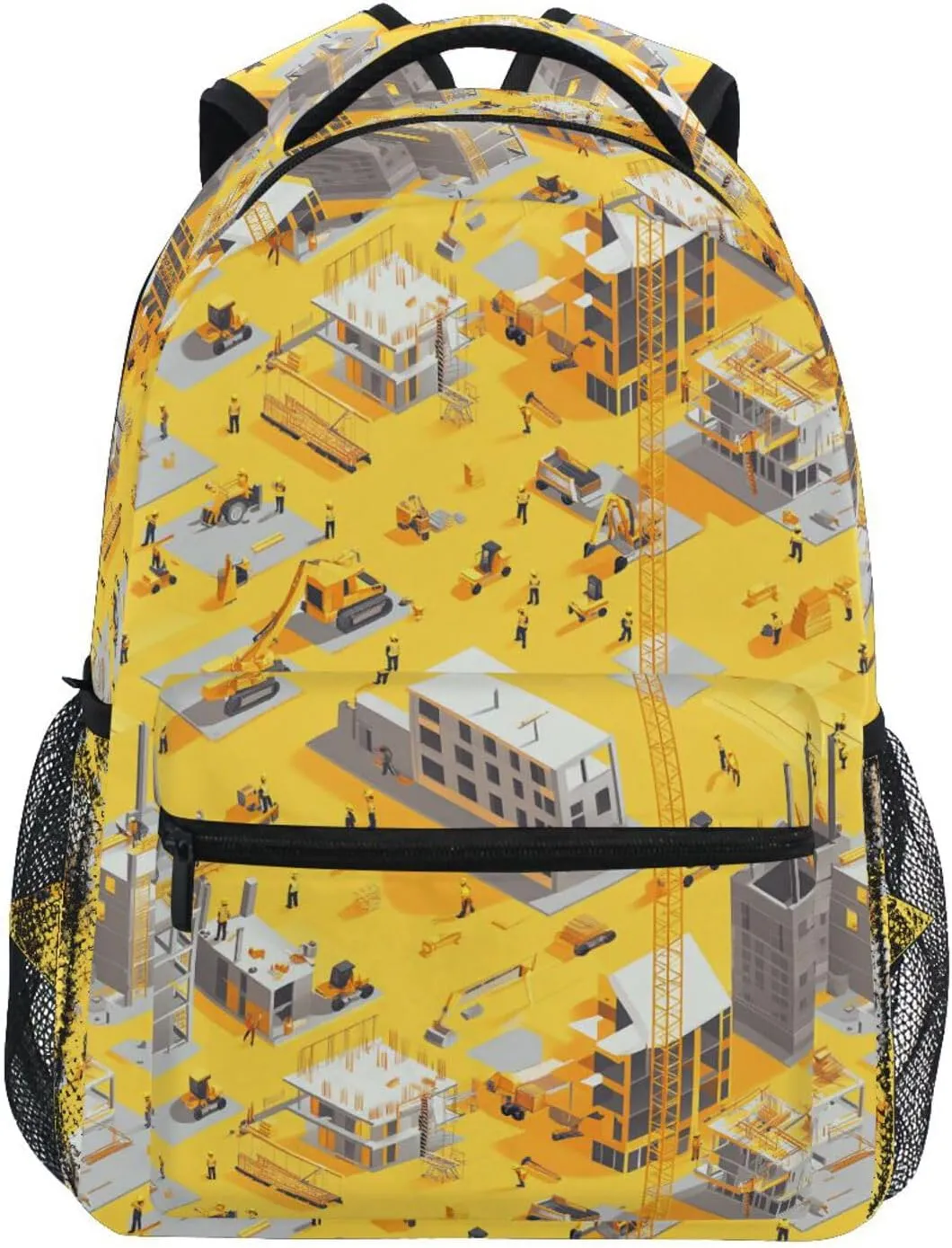 Backpack for Teenager Waterproof Personal Backpack with Chest Strap for College Work Construction Scene Concrete Mixer Truck Bulldozer