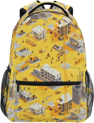 Backpack for Teenager Waterproof Personal Backpack with Chest Strap for College Work Construction Scene Concrete Mixer Truck Bulldozer