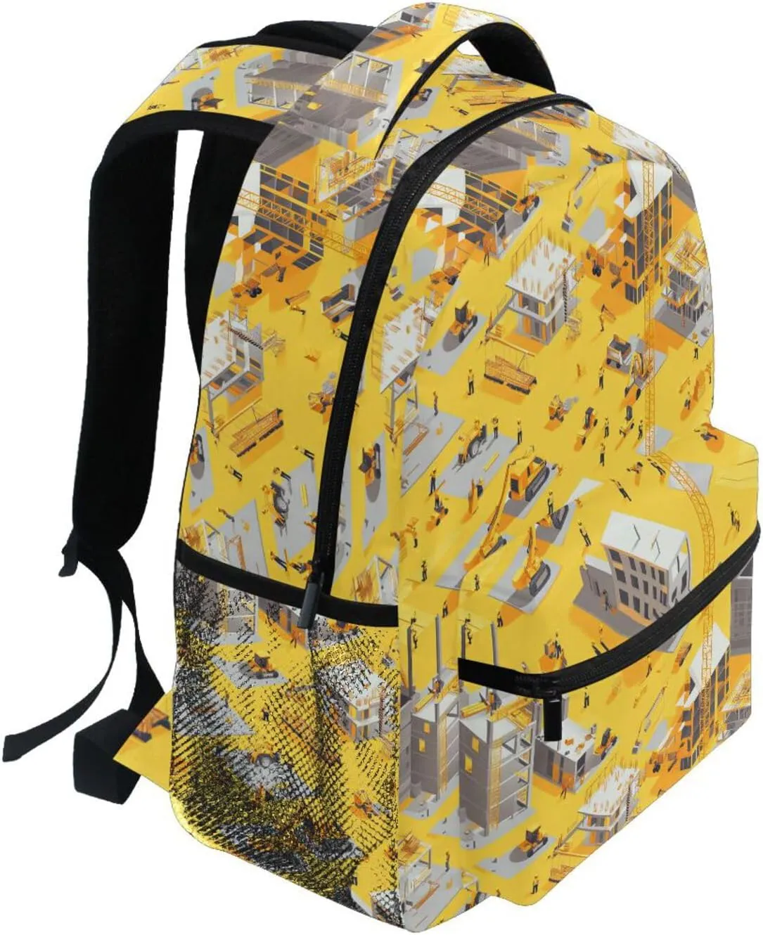 Backpack for Teenager Waterproof Personal Backpack with Chest Strap for College Work Construction Scene Concrete Mixer Truck Bulldozer
