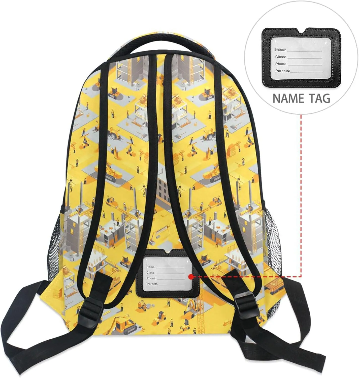 Backpack for Teenager Waterproof Personal Backpack with Chest Strap for College Work Construction Scene Concrete Mixer Truck Bulldozer