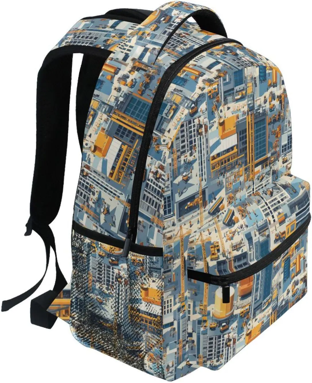Backpack for Women Men Fashion Stylish Travel Bags with Chest Strap for Travel Trip Construction Scene Build Tall Buildings Bulldozer