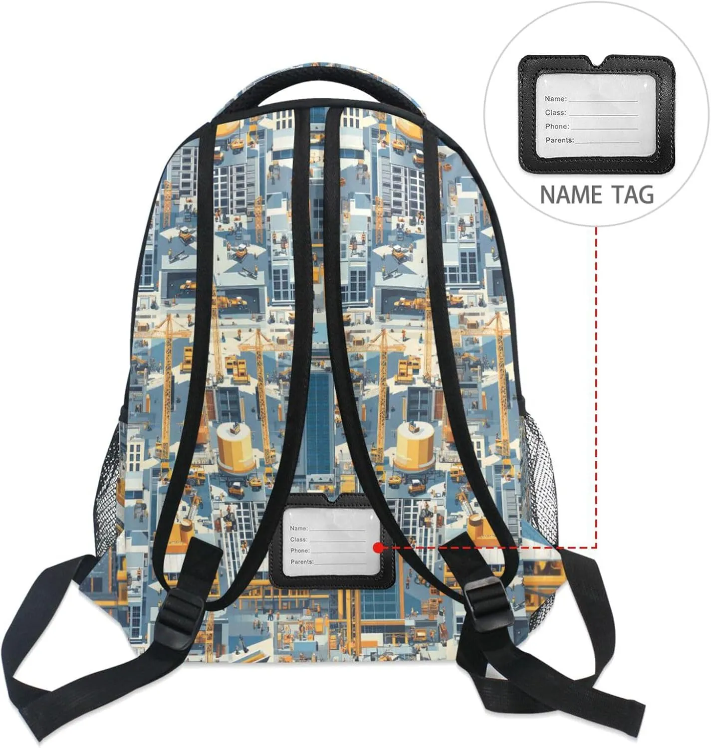 Backpack for Women Men Fashion Stylish Travel Bags with Chest Strap for Travel Trip Construction Scene Build Tall Buildings Bulldozer