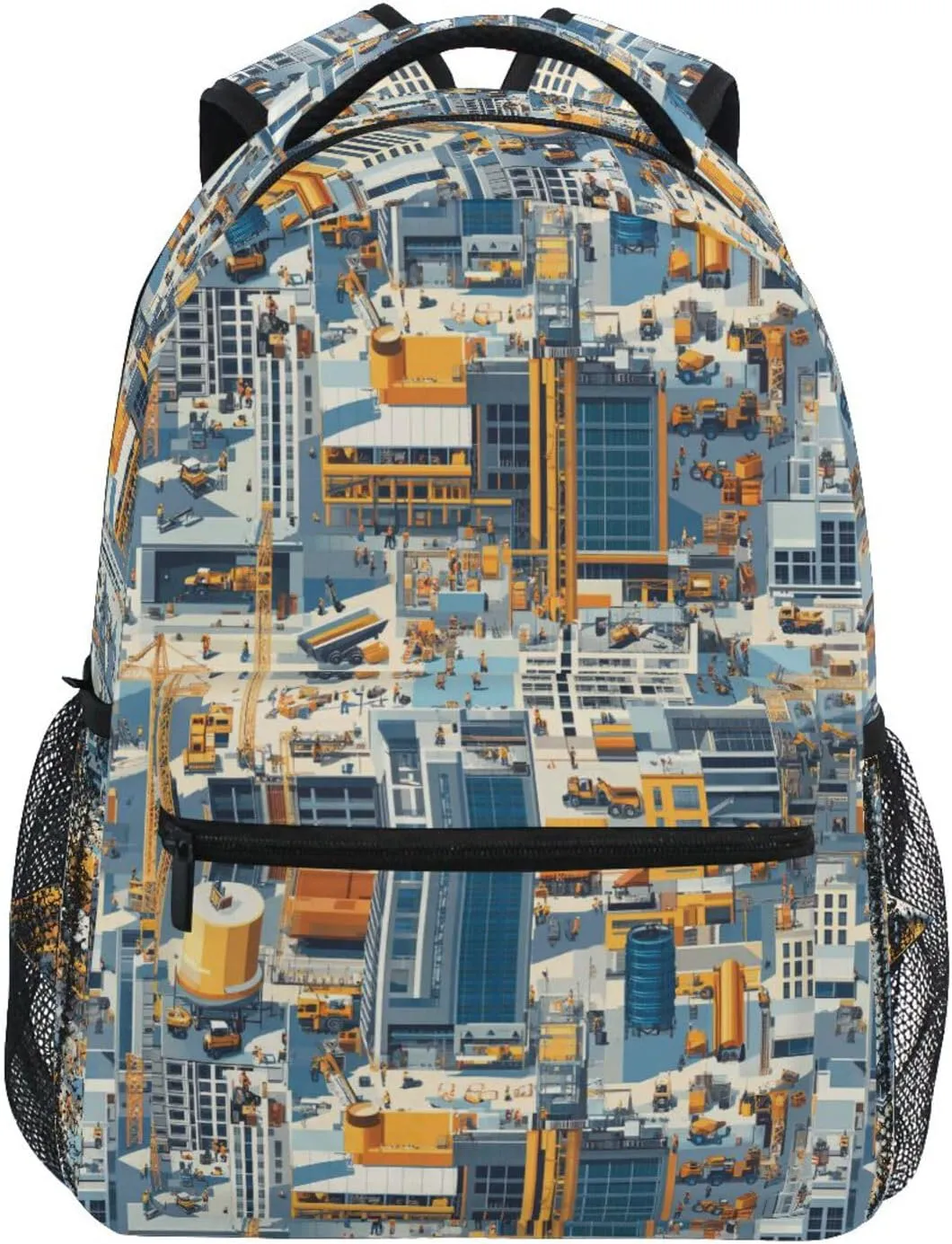 Backpack for Women Men Fashion Stylish Travel Bags with Chest Strap for Travel Trip Construction Scene Build Tall Buildings Bulldozer