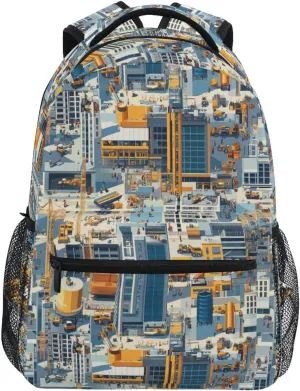 Backpack for Women Men Fashion Stylish Travel Bags with Chest Strap for Travel Trip Construction Scene Build Tall Buildings Bulldozer