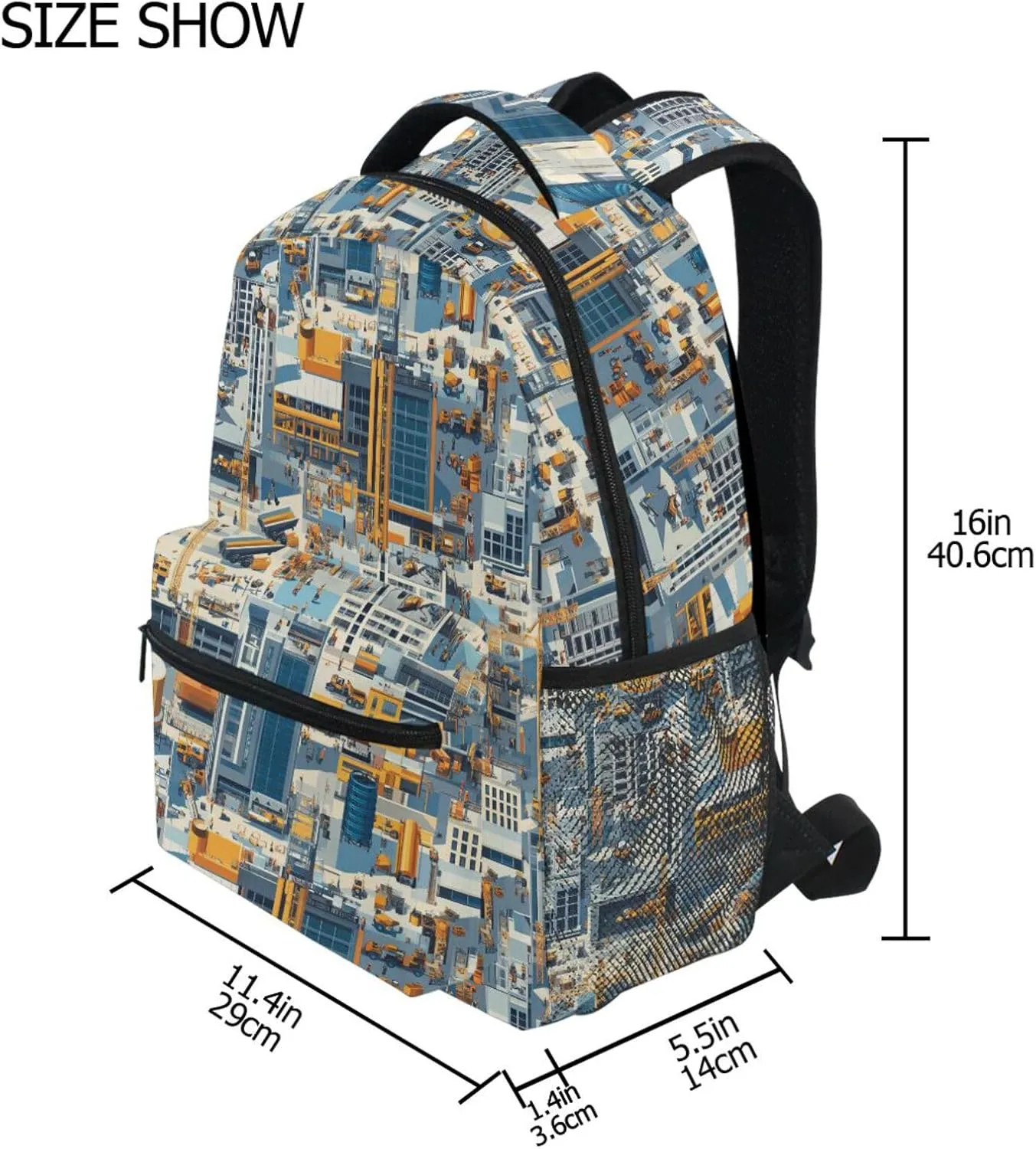 Backpack for Women Men Fashion Stylish Travel Bags with Chest Strap for Travel Trip Construction Scene Build Tall Buildings Bulldozer