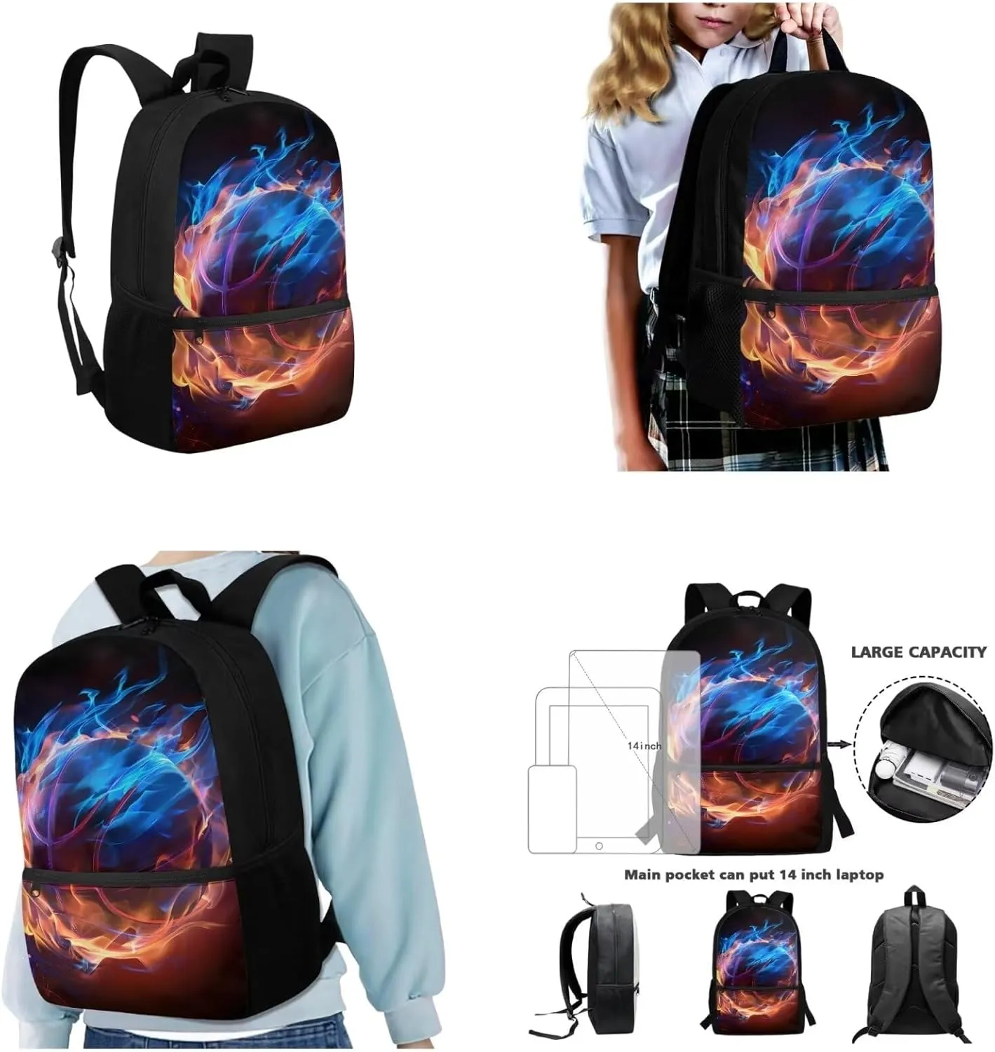 Backpack With Lunch Box Bookbags for 6Th Grade Girls School Bag,Basketball 3-in-1 Bookbag Set for Teen Girls Boys Schoolbag Elementary Preschool Bookbag
