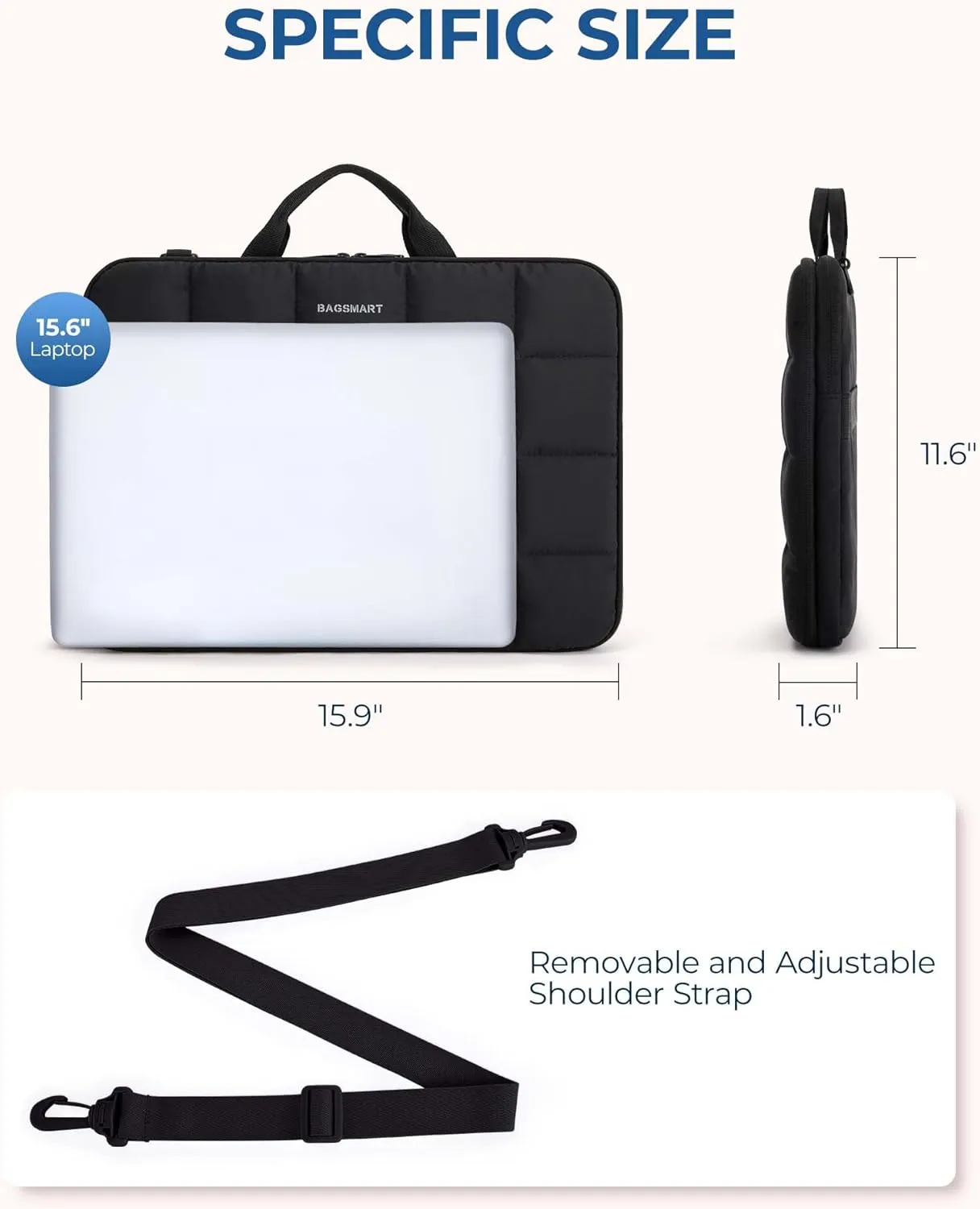 BAGSMART 15-16 inch Laptop Case Sleeve with Strap, Fluffy Padded Laptop Bag with Handle, Macbook Case Sleeve Fitted with Macbook Air/Pro 15.6 inch, Laptop Cover Fitted with Dell, HP, Lenovo