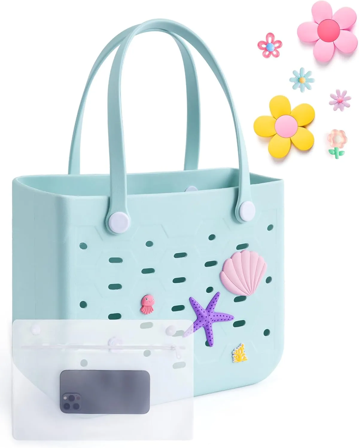 BAGSMART Beach Bag for Women, Water-resistant Rubber Tote Bag, Sandproof Vacation Essentials for Summer Swim Cruise Pool