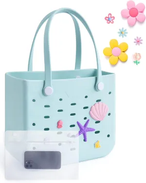 BAGSMART Beach Bag for Women, Water-resistant Rubber Tote Bag, Sandproof Vacation Essentials for Summer Swim Cruise Pool