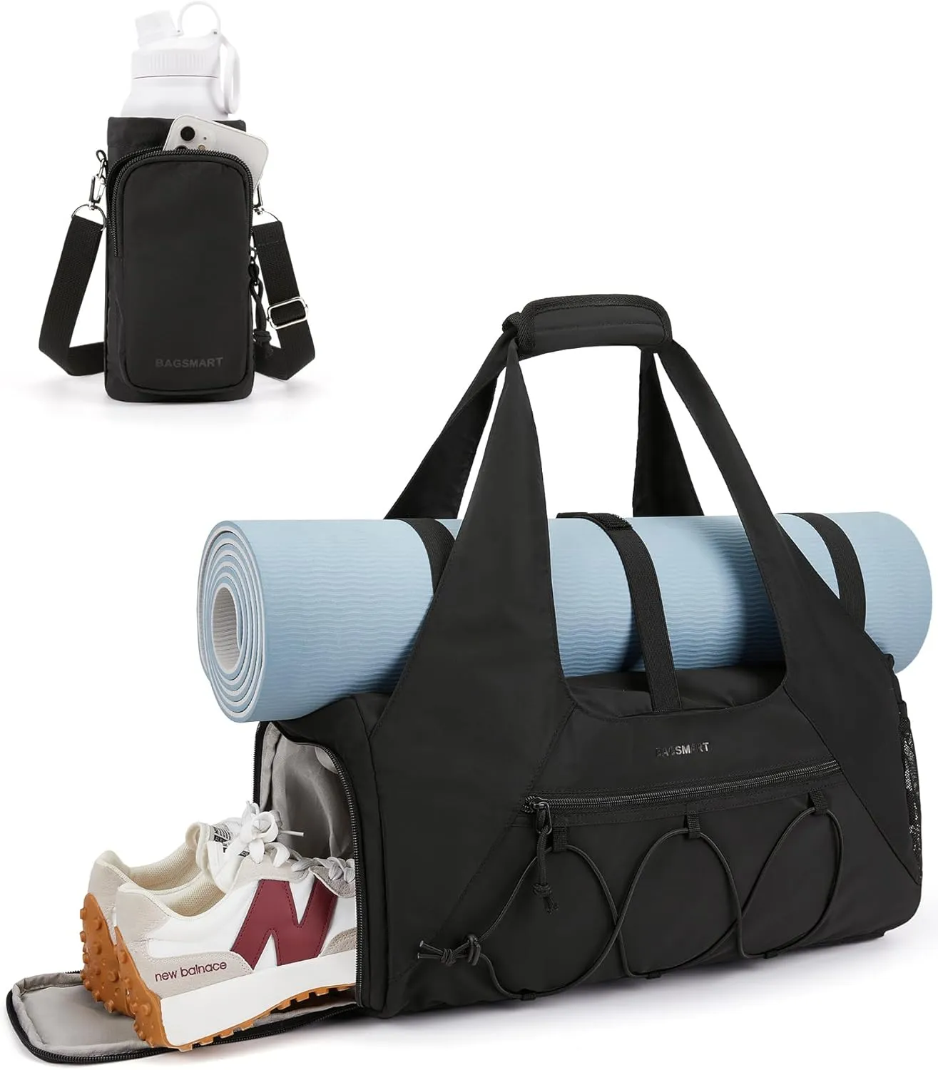 BAGSMART Gym Bag for Women, Lightweight Duffel with Shoe Compartment, Weekender with Wet Pocket, Workout Yoga Tote, Black