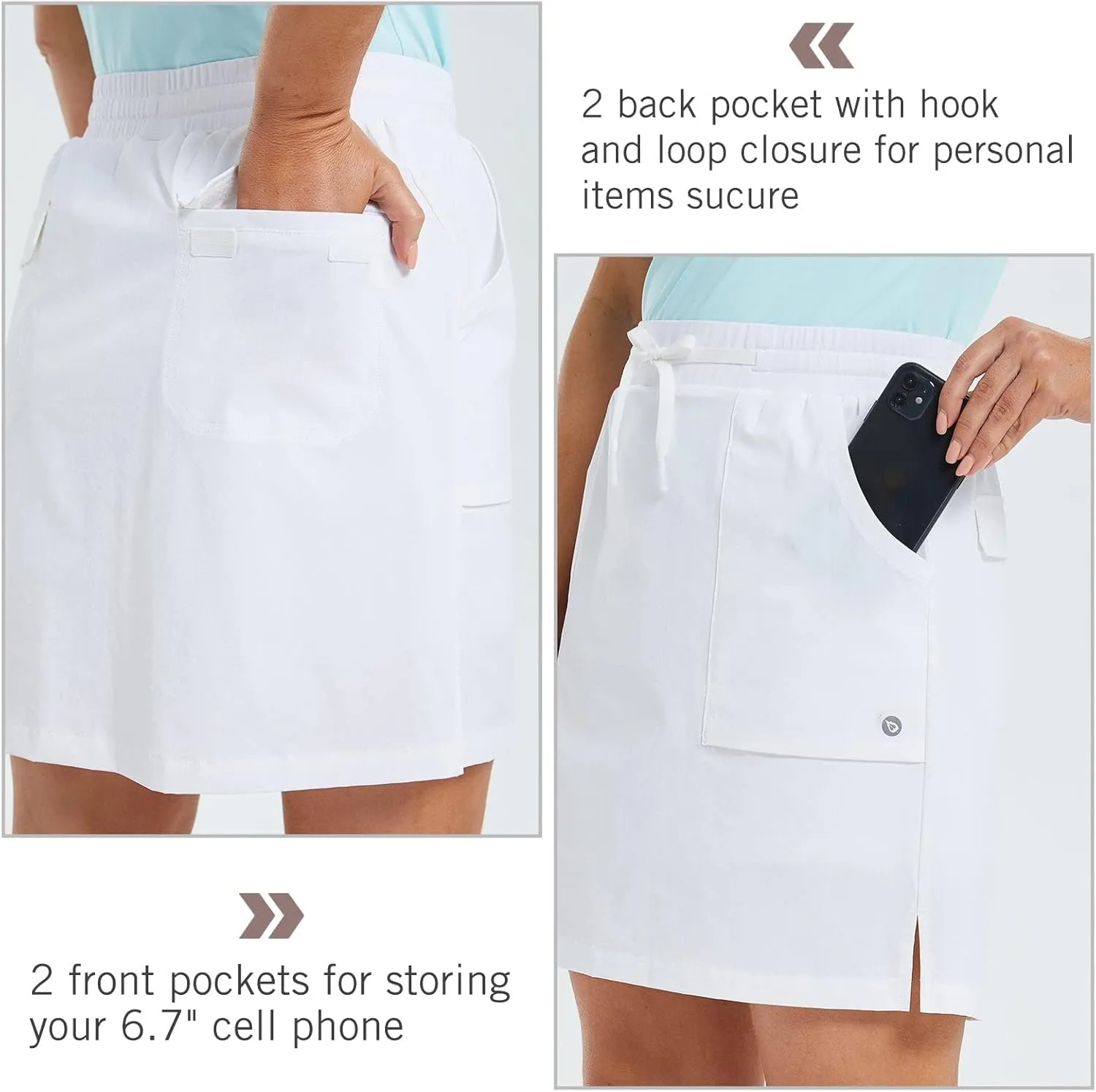baleaf Women's Golf Skort 18" Knee Length Skirt with Biker Shorts Pockets Stretch Elastic Waist for Tennis Hiking