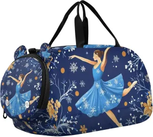 Ballet Dancer in Blue Ballet Skirt Sports Duffle Bag for Kids Girls Boys, Gym Bag with Shoe Compartments, Kids Travel Overnight Weekender Shoulder Bag