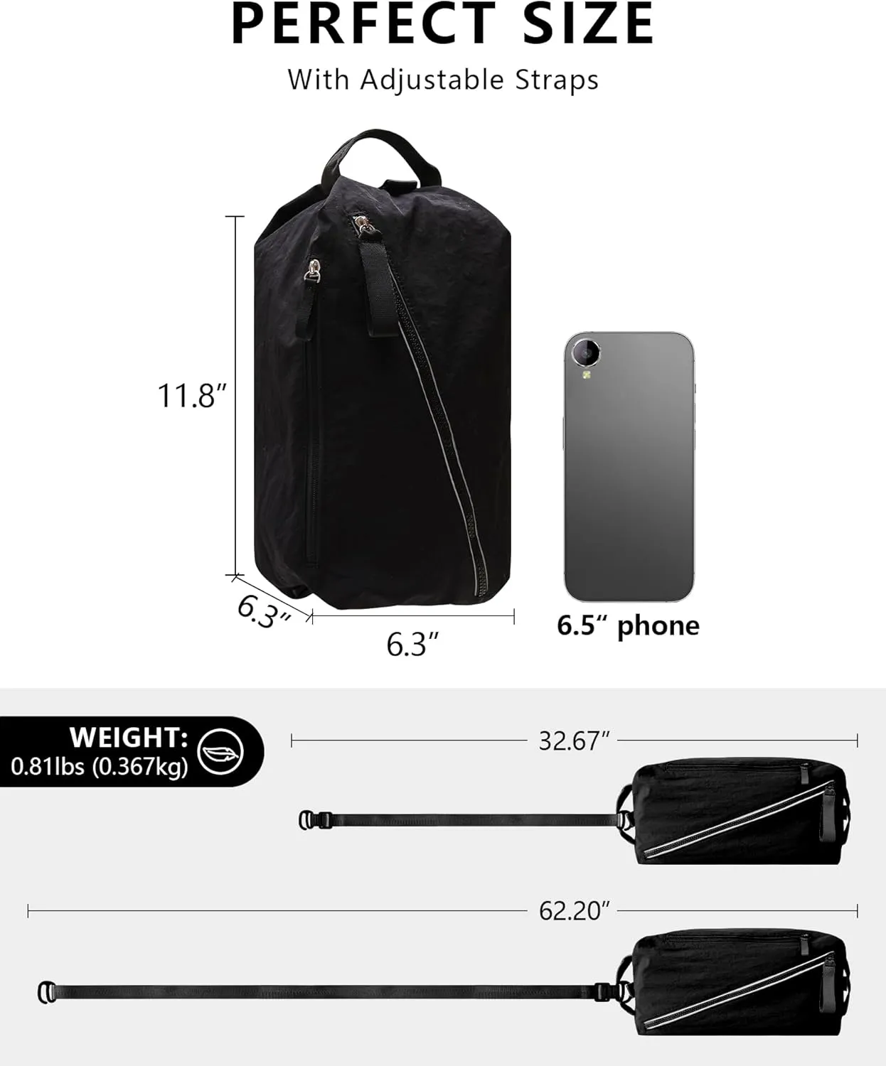BAPHITY Small Gym Bag for Women Men,Cute Lightweight Duffle Crossbody Weekender Bags,Mini Waterproof Sport Sling Workout 3 in 1 Bags,Suitable for Gym Work Swimming Yoga Fitness Travel - Black (8L)