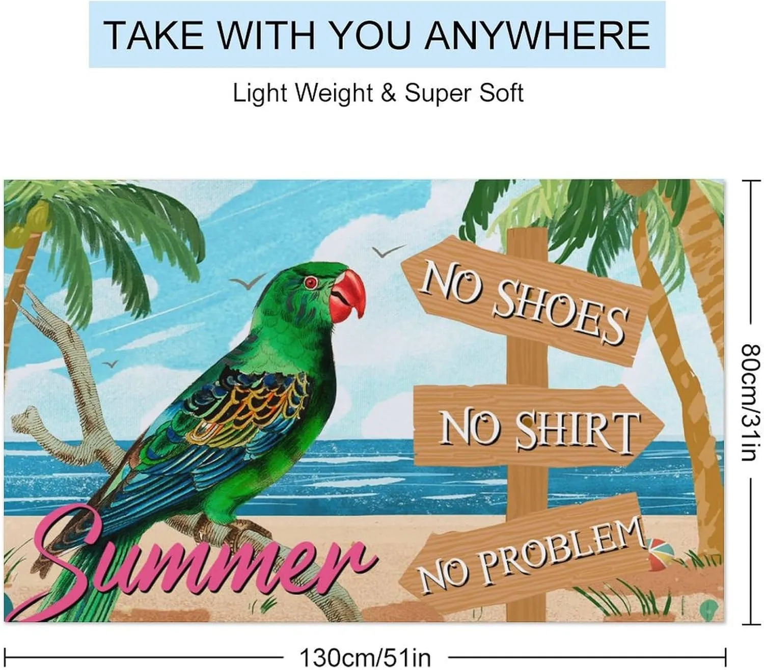 Bar Open No Shoes No Shirt No Problem Beach Towel No-Shrink Sandproof Pre-Washed Bath Towel Rustic Parrot Flowers Flamingo Beach Picnic Towel 31x51 Inch for Adults, Men, Women