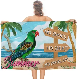 Bar Open No Shoes No Shirt No Problem Beach Towel No-Shrink Sandproof Pre-Washed Bath Towel Rustic Parrot Flowers Flamingo Beach Picnic Towel 31x51 Inch for Adults, Men, Women