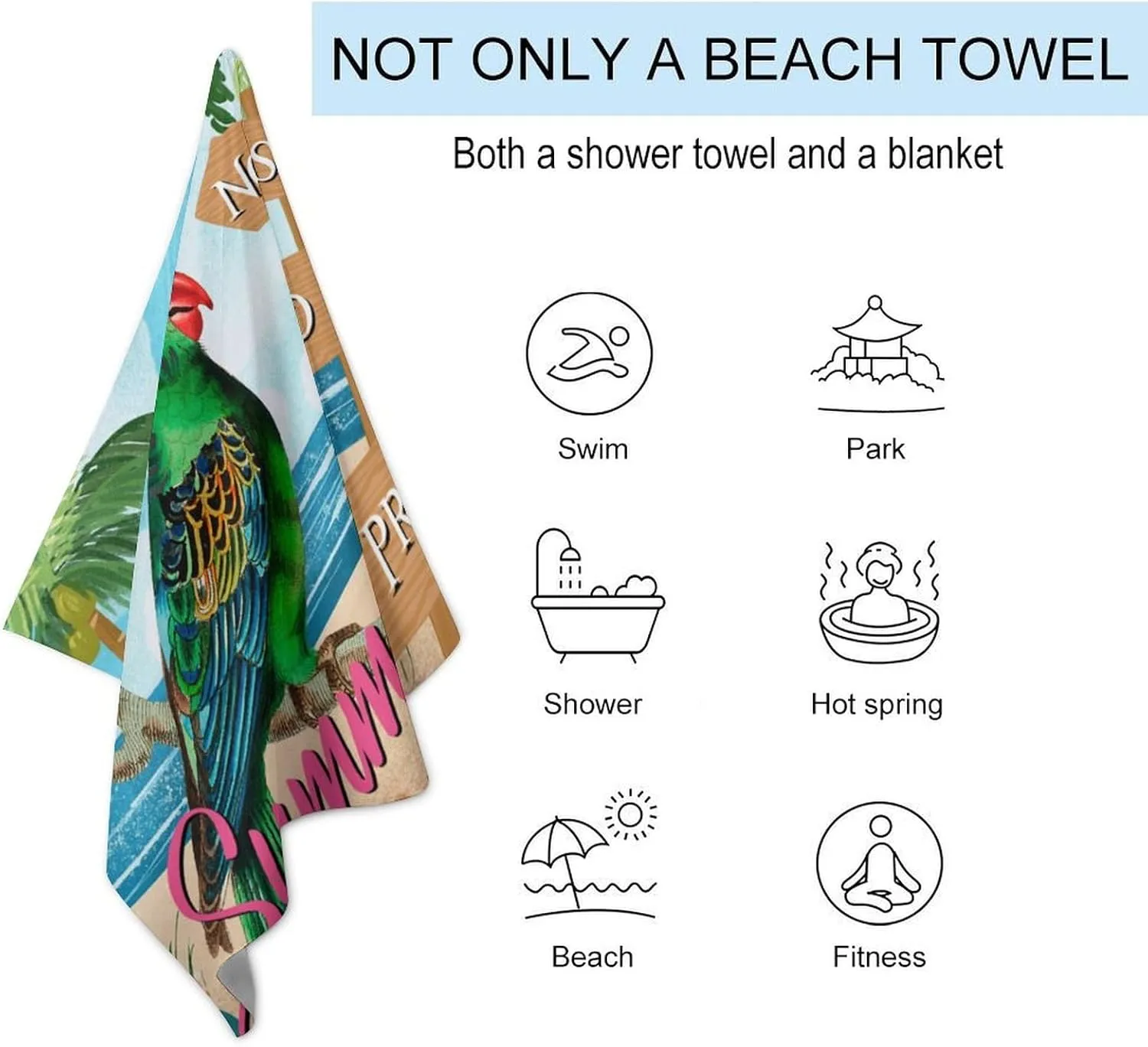 Bar Open No Shoes No Shirt No Problem Beach Towel No-Shrink Sandproof Pre-Washed Bath Towel Rustic Parrot Flowers Flamingo Beach Picnic Towel 31x51 Inch for Adults, Men, Women