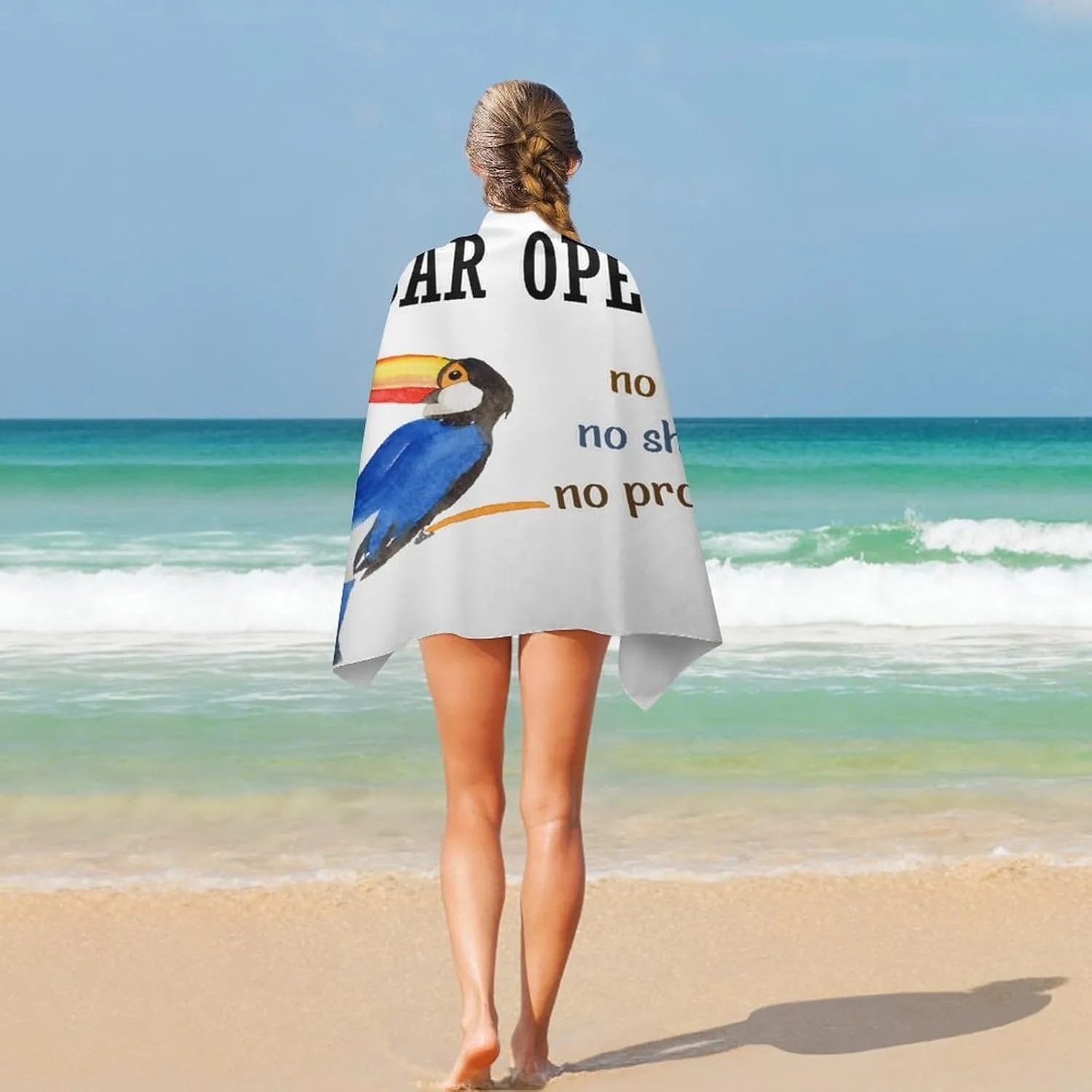 Bar Open No Shoes No Shirt No Problem Beach Towels Soft Absorbent Pre-Washed Travel Towel Rustic Beer Bar Club Glass Parrot Beach Blanket 31x51 Inch for Adults, Men, Women