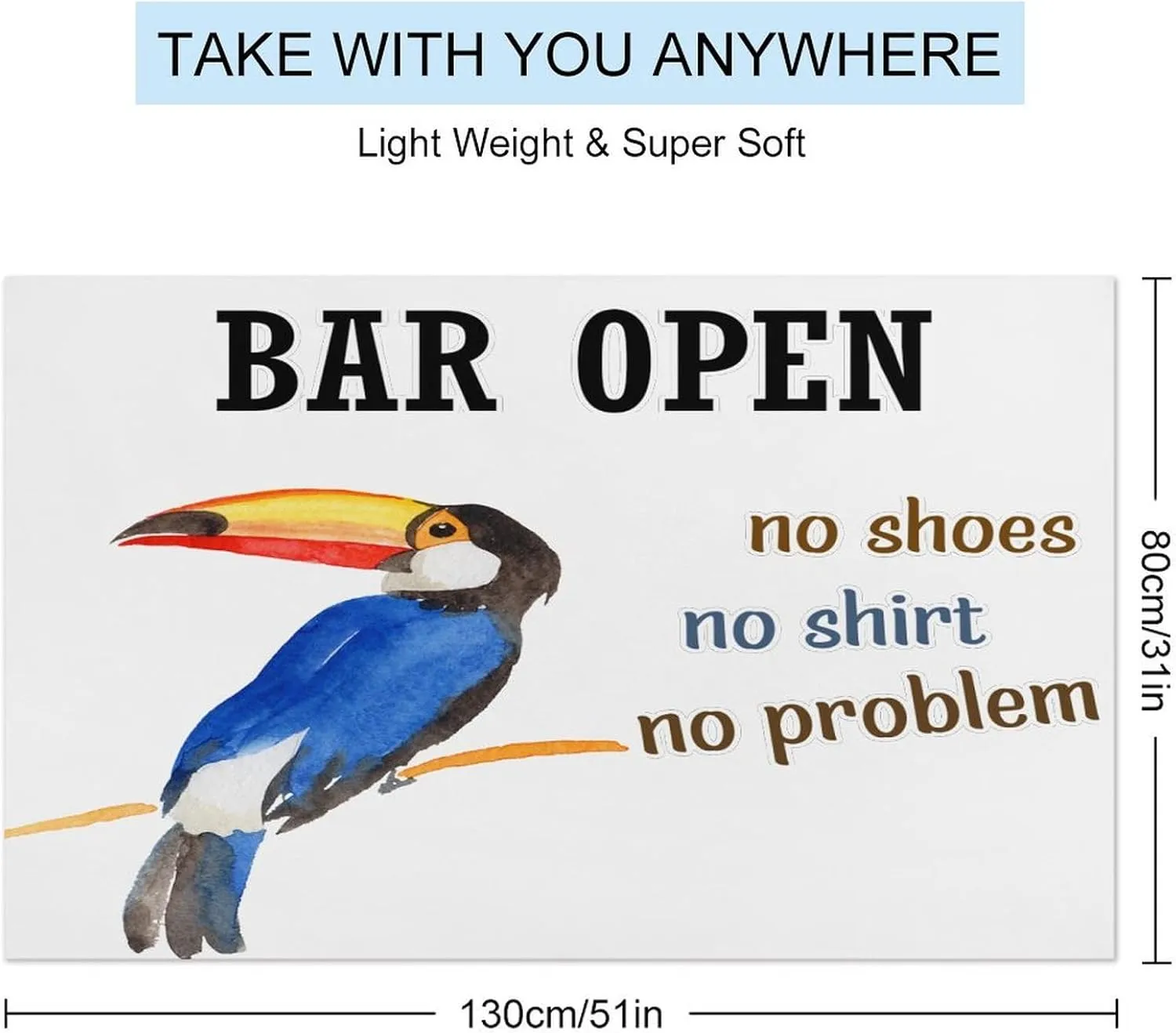 Bar Open No Shoes No Shirt No Problem Beach Towels Soft Absorbent Pre-Washed Travel Towel Rustic Beer Bar Club Glass Parrot Beach Blanket 31x51 Inch for Adults, Men, Women