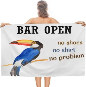 Bar Open No Shoes No Shirt No Problem Beach Towels Soft Absorbent Pre-Washed Travel Towel Rustic Beer Bar Club Glass Parrot Beach Blanket 31x51 Inch for Adults, Men, Women