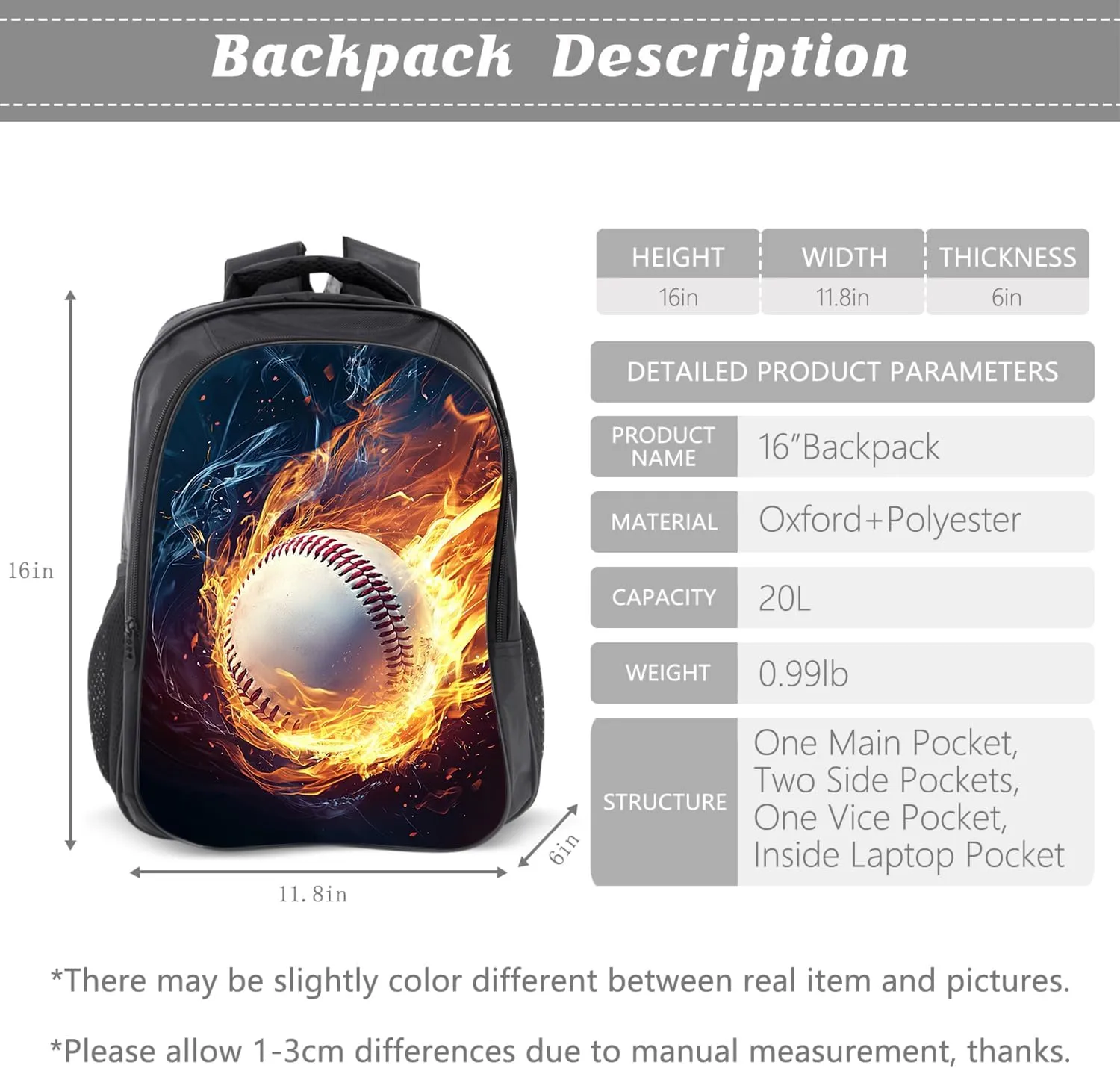 Baseball Backpack Kids Sports Bookbag 16inch Schoolbag With Lunch Box Bag And Pencil Case Set For Boys Girls