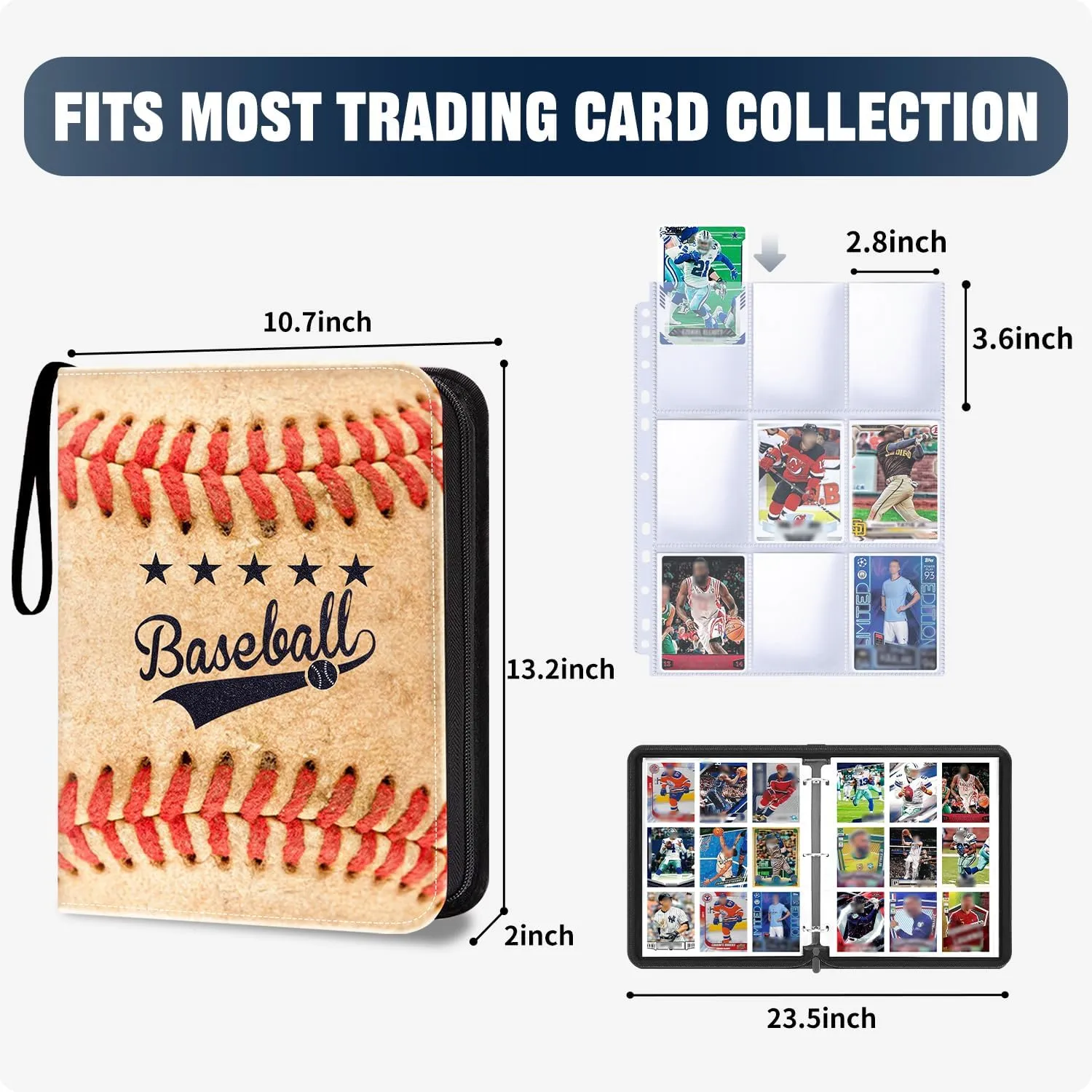 Baseball Card Binder with 900 Pockets, Sports Trading Card Binder, Collectible Trading Card Albums with 50 Pages Card Sleeves to Organize and Protect Baseball Trading Cards for Collectors