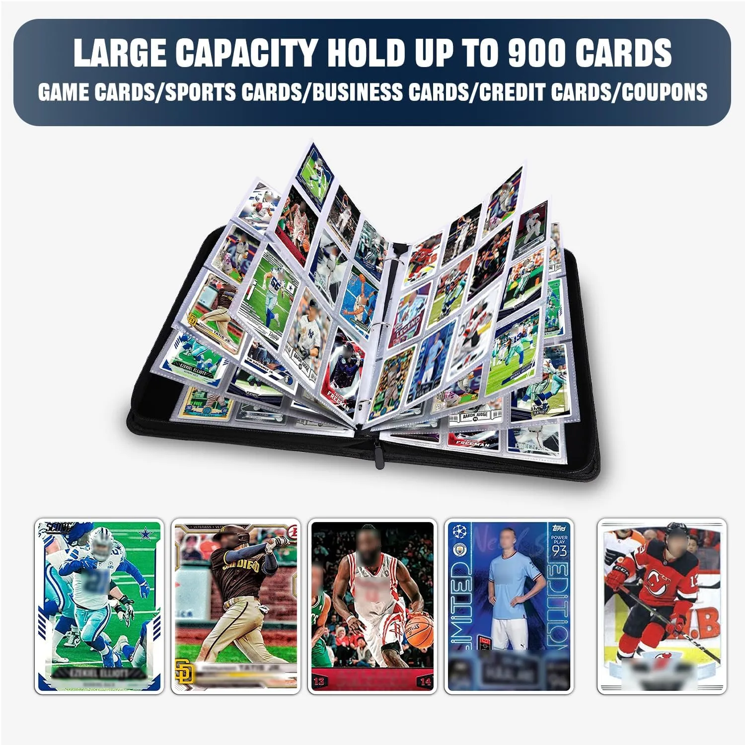 Baseball Card Binder with 900 Pockets, Sports Trading Card Binder, Collectible Trading Card Albums with 50 Pages Card Sleeves to Organize and Protect Baseball Trading Cards for Collectors