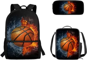 Basketball Backpack With Lunch Box Bookbags for 6Th Grade Girls School Bag 3-in-1 Bookbag Set for Teen Girls Boys Schoolbag Elementary Preschool Bookbag