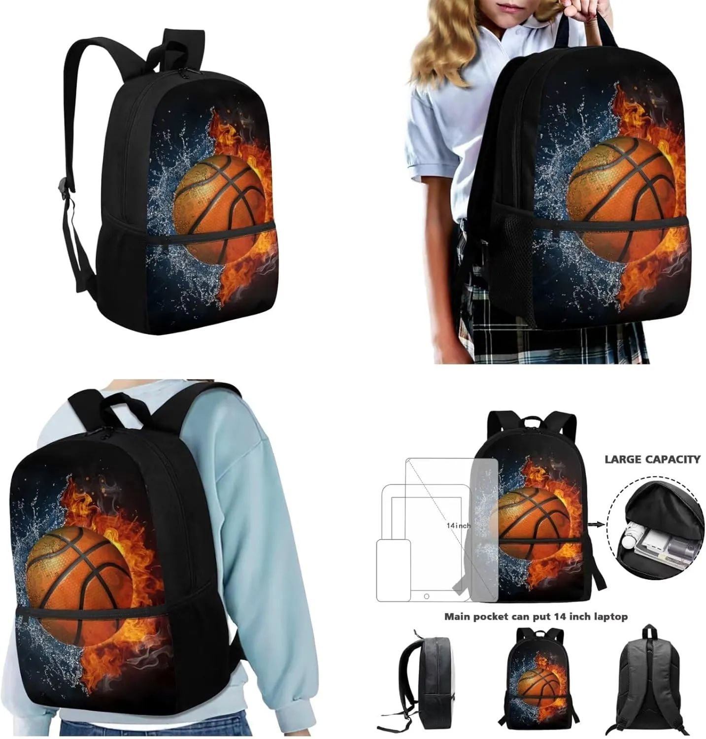Basketball Backpack With Lunch Box Bookbags for 6Th Grade Girls School Bag 3-in-1 Bookbag Set for Teen Girls Boys Schoolbag Elementary Preschool Bookbag