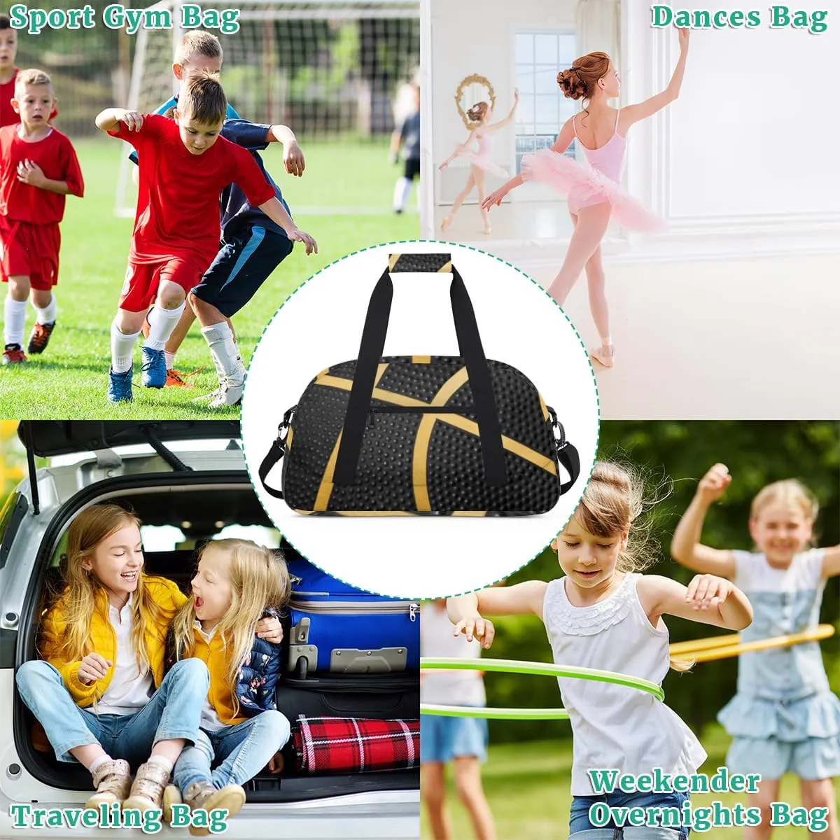 Basketball Balls Black Boys Girls Gym Bag Dance Perform Training Duffel Bags Weekender Carry-On Tote Luggage Bag Ideal for School Practice or Overnight Trips