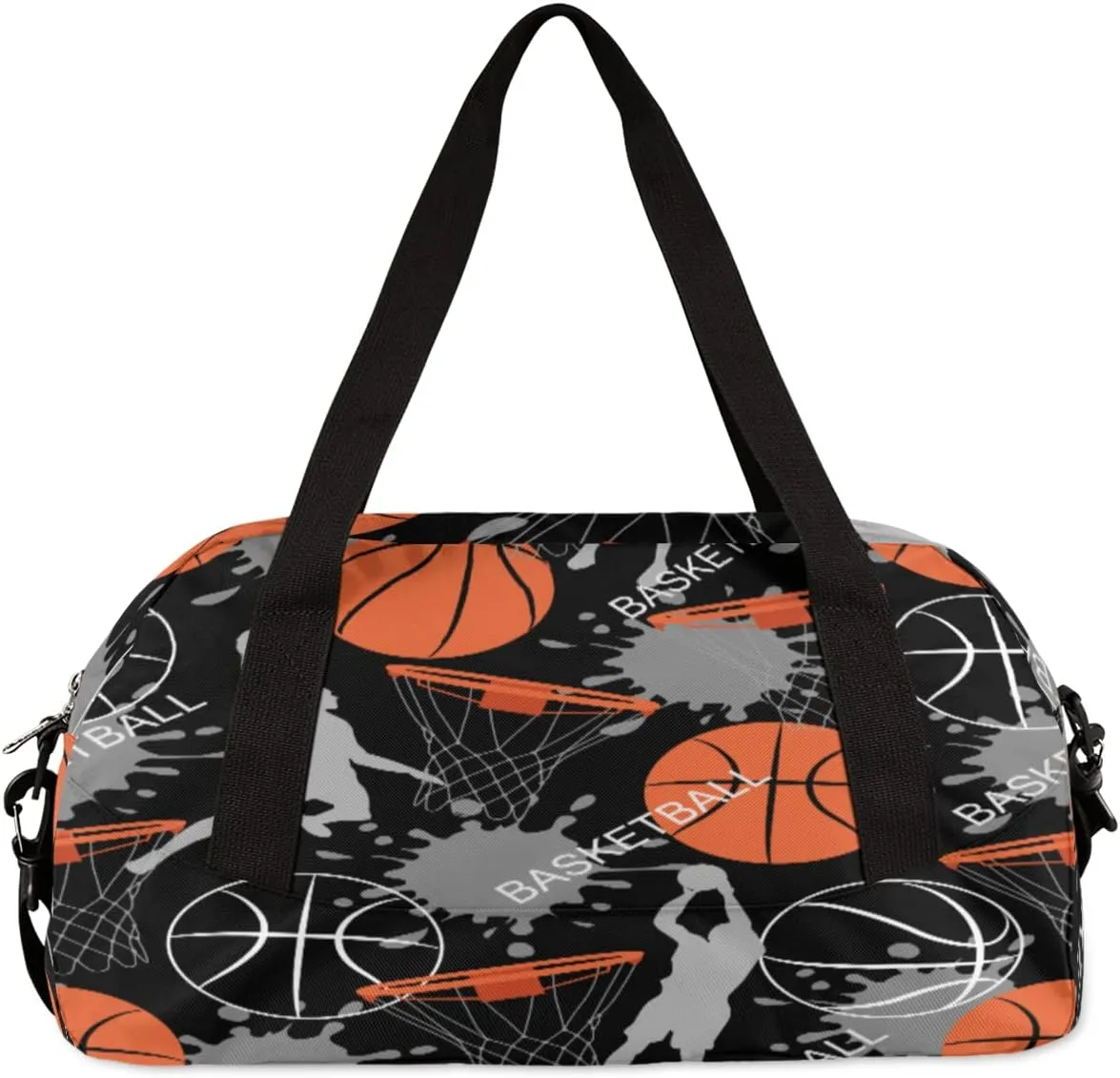 Basketball Pattern Kids Duffel Bag,Basketball Theme Sport Gym Bag for Boys Girls Teen,Weekender Overnight Tote Bag Carry On Travel Duffel Bag for School Gymnastic Ballet