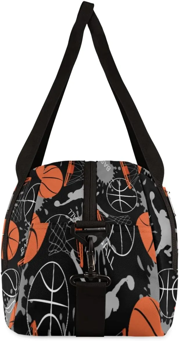 Basketball Pattern Kids Duffel Bag,Basketball Theme Sport Gym Bag for Boys Girls Teen,Weekender Overnight Tote Bag Carry On Travel Duffel Bag for School Gymnastic Ballet