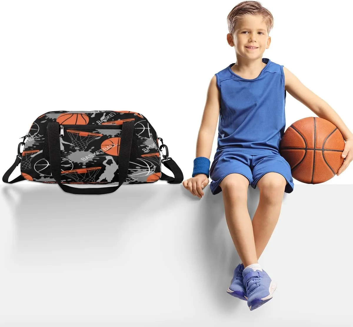 Basketball Pattern Kids Duffel Bag,Basketball Theme Sport Gym Bag for Boys Girls Teen,Weekender Overnight Tote Bag Carry On Travel Duffel Bag for School Gymnastic Ballet
