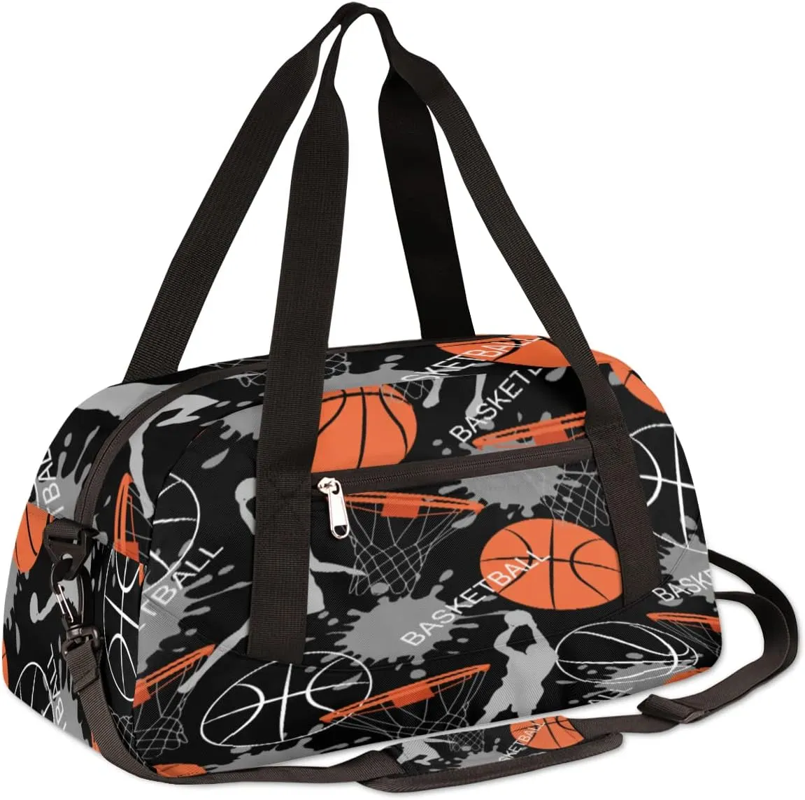 Basketball Pattern Kids Duffel Bag,Basketball Theme Sport Gym Bag for Boys Girls Teen,Weekender Overnight Tote Bag Carry On Travel Duffel Bag for School Gymnastic Ballet
