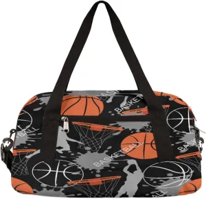 Basketball Pattern Kids Duffel Bag,Basketball Theme Sport Gym Bag for Boys Girls Teen,Weekender Overnight Tote Bag Carry On Travel Duffel Bag for School Gymnastic Ballet