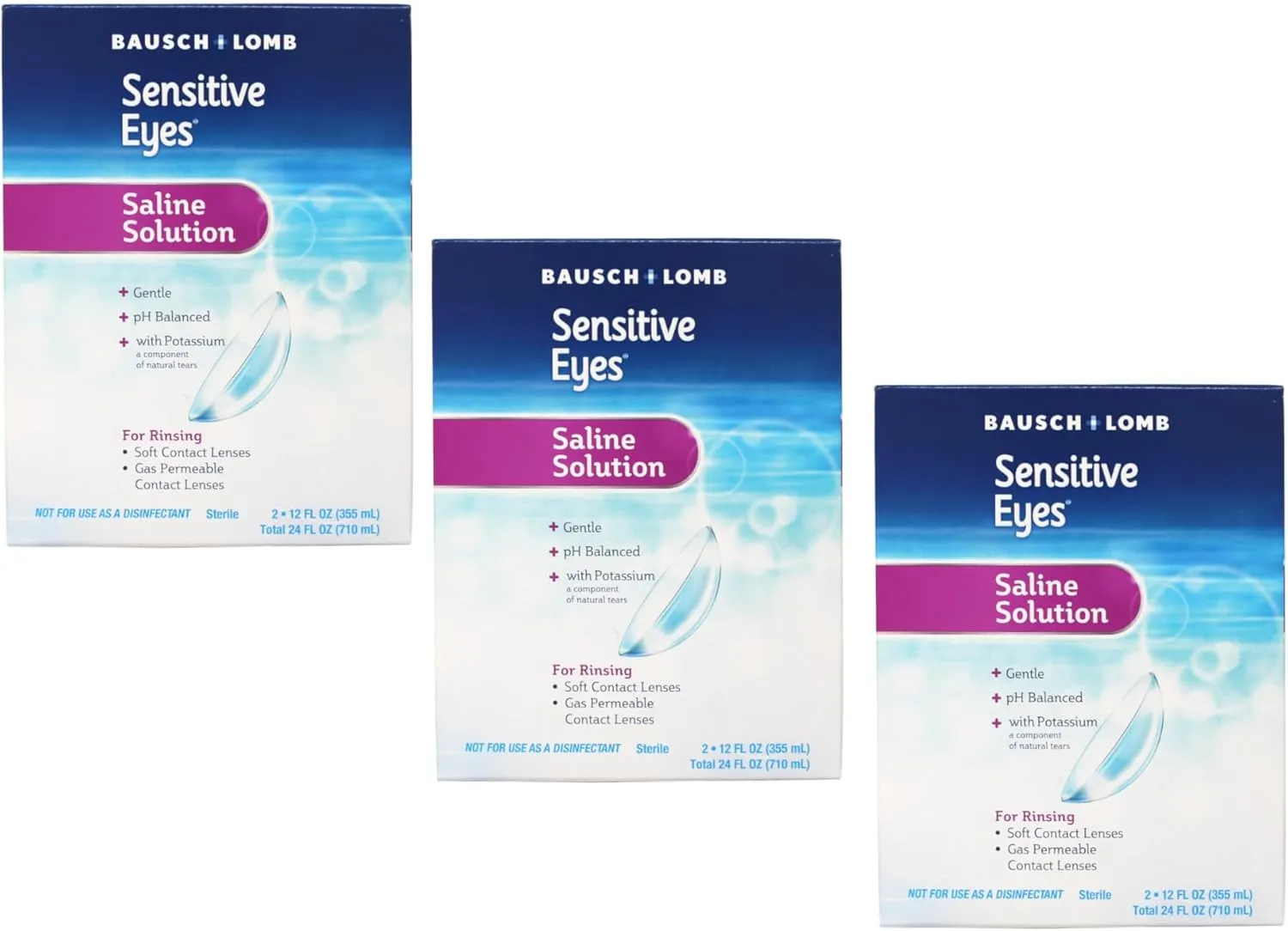 Bausch And Lomb Sensitive Eyes Plus Saline Solution, Twin Pack - 24 Oz (pack of 3)