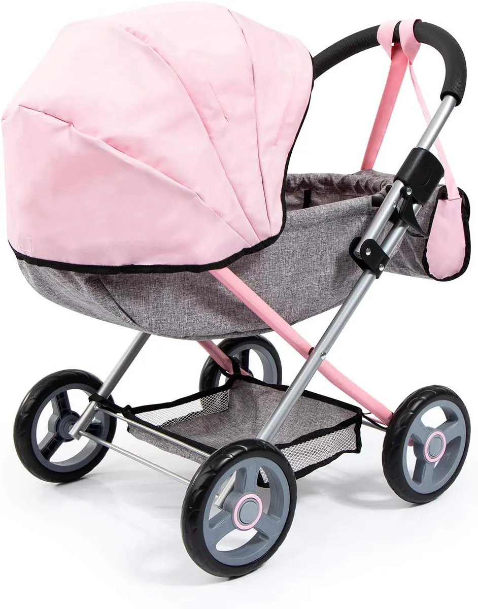 Bayer Dolls 4-in-1 Toy Baby Doll Pram Stroller Cosy Set - Dolls Up to 18" (Pink/Grey)